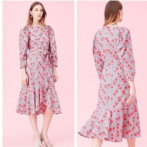 Rebecca Taylor Coral Fleur Poplin Midi Dress Size 6 NWT
